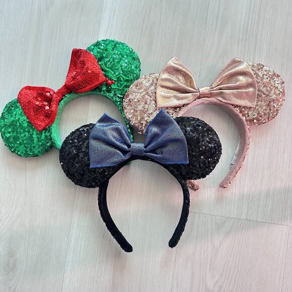 Set of 3 Disney Parks Official Sequin Minnie Mouse Ear Headbands with Bows